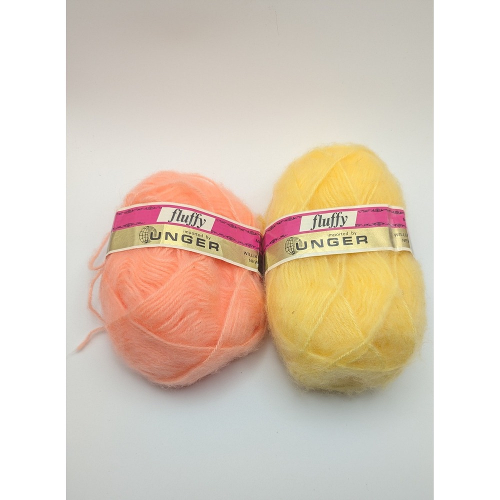 William Unger Vtg Fluffy Yarn Made in France Peach Yellow 100% Acrylic 2 Skeins